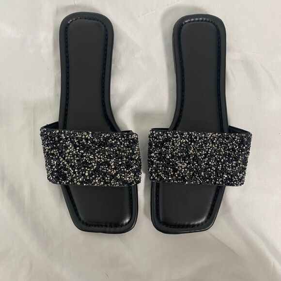 Black Silver Glam Sparkle Rhinestone Embellished Slide Sandals EU 42 / US 11.5 - Picture 8 of 8